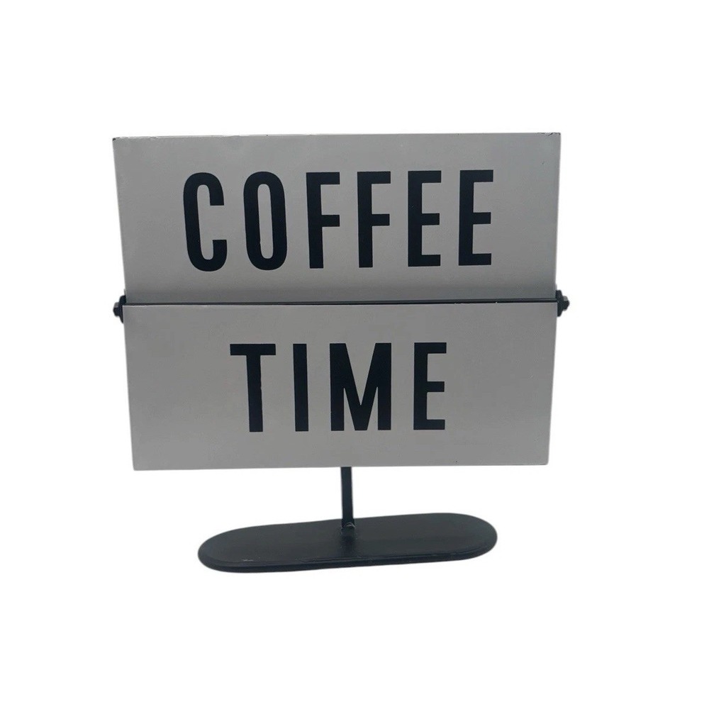 NEW Black White Metal Wine O'Clock Coffee‎ Time Diner Cafe Tabletop Flip Sign